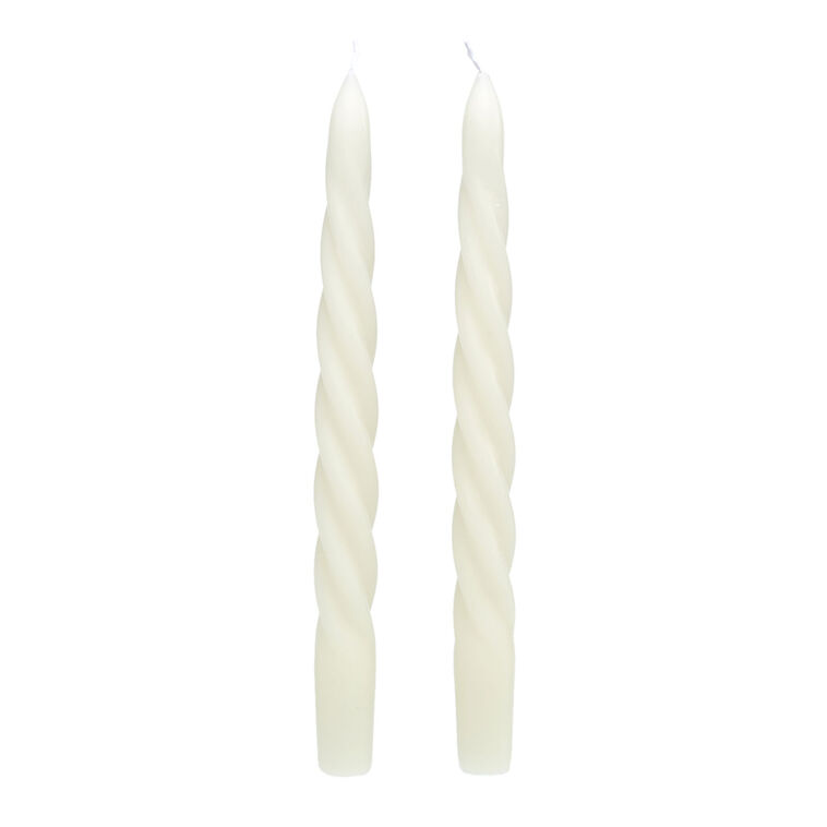 White Spiral Taper Candles, Set of 2