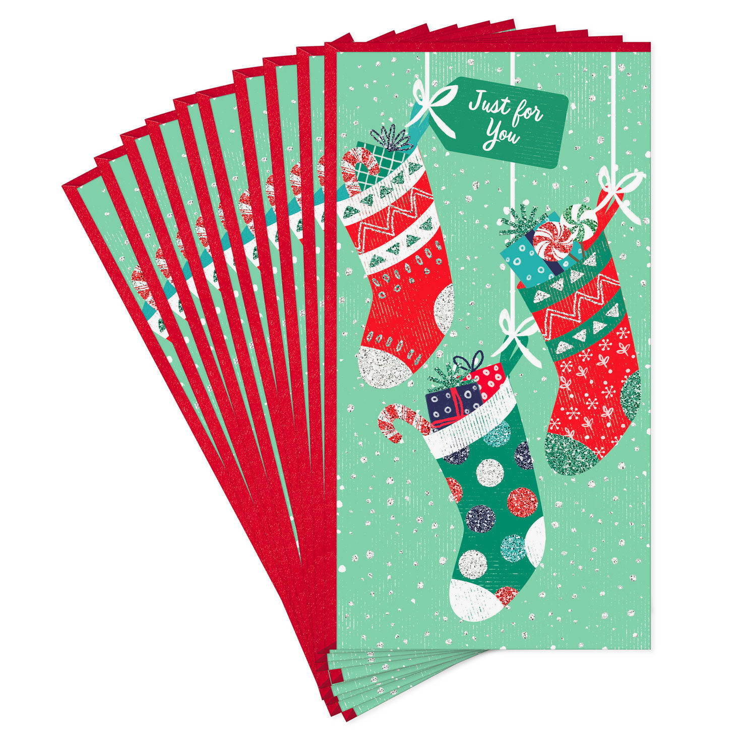 Hanging Stockings Money Holder Christmas Cards, Pack of 10