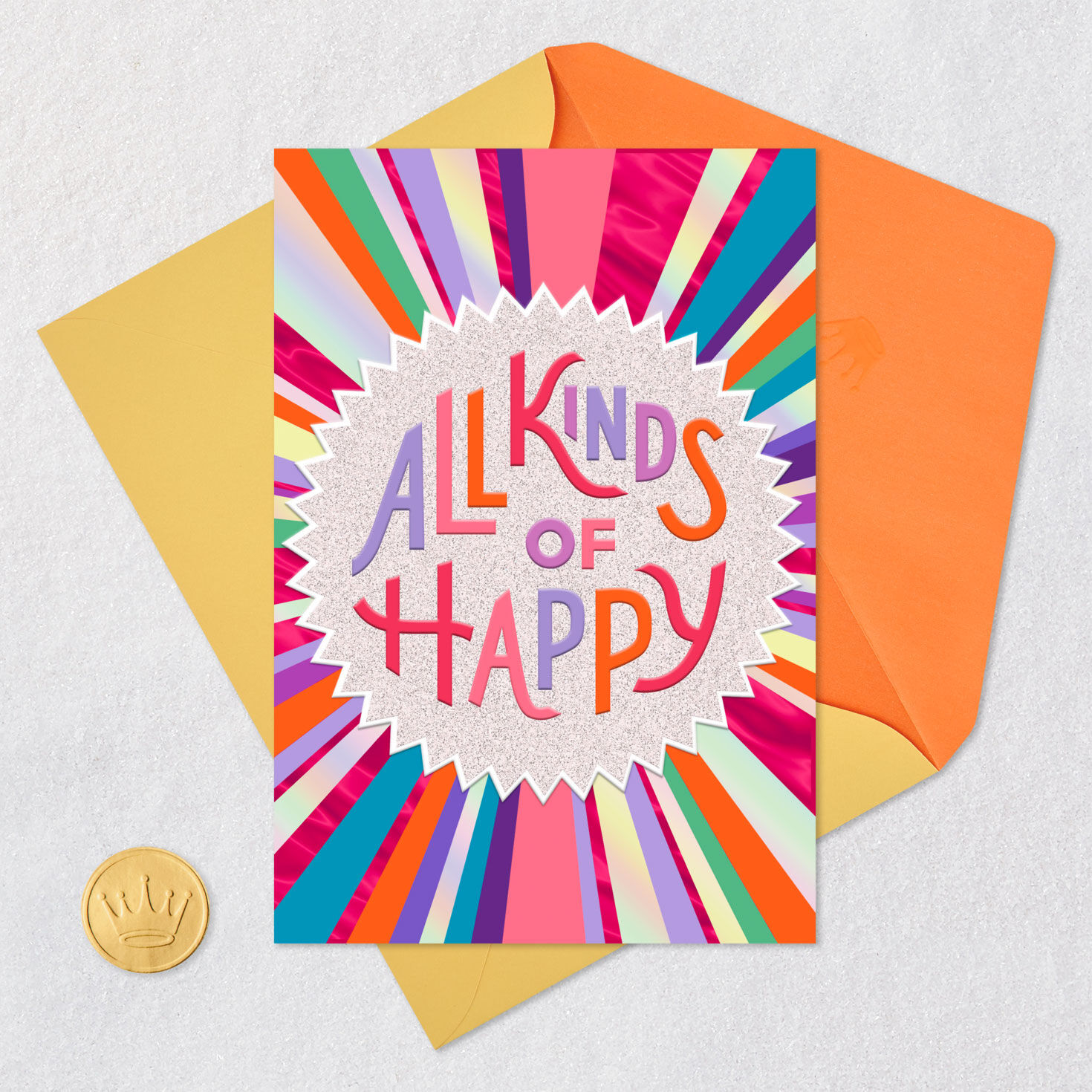 Starburst and Colorful Rays Kids Birthday Card Card Front with Envelope and Gold Seal image number 5