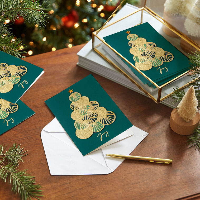 Elegant Green Tree Boxed Christmas Cards Pack in use image number 7