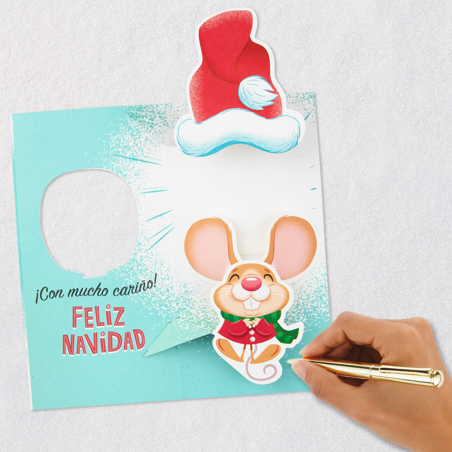 Santa Mouse Money Holder Spanish Christmas Card signing card image number 7
