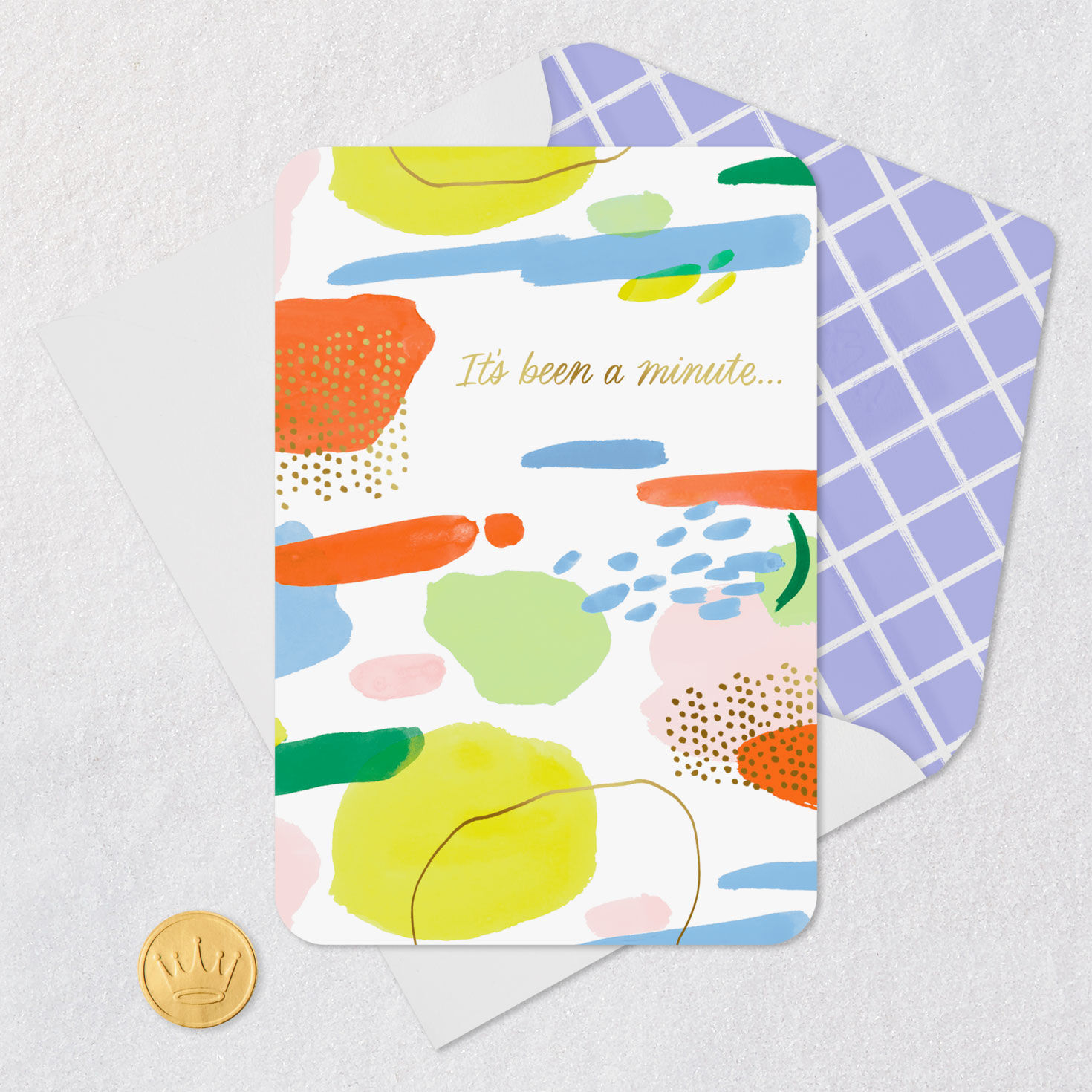 Colorful Abstract Thinking of You Card Card Front with Envelope and Gold Seal image number 5