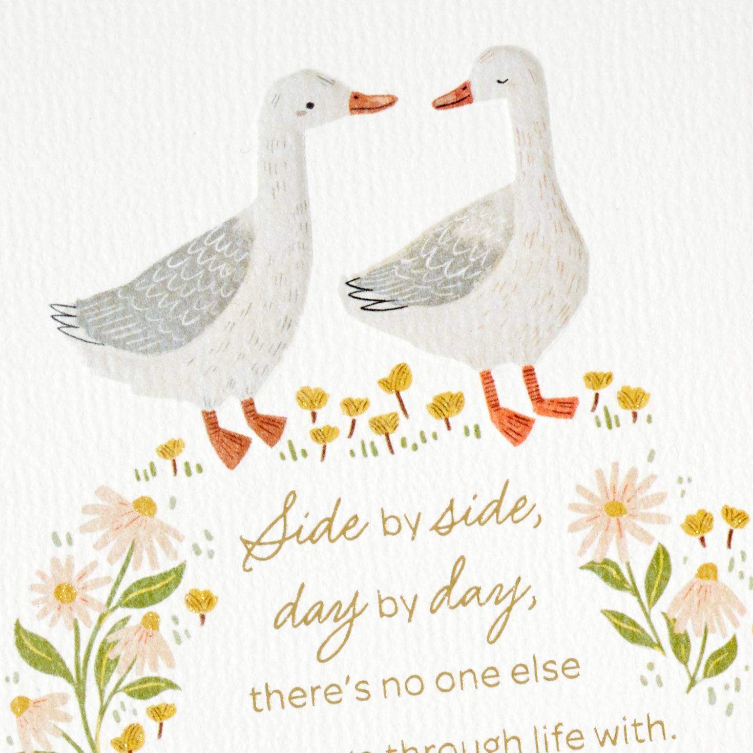 Two Geese with Delicate Flowers Romantic Easter Card  image number 4