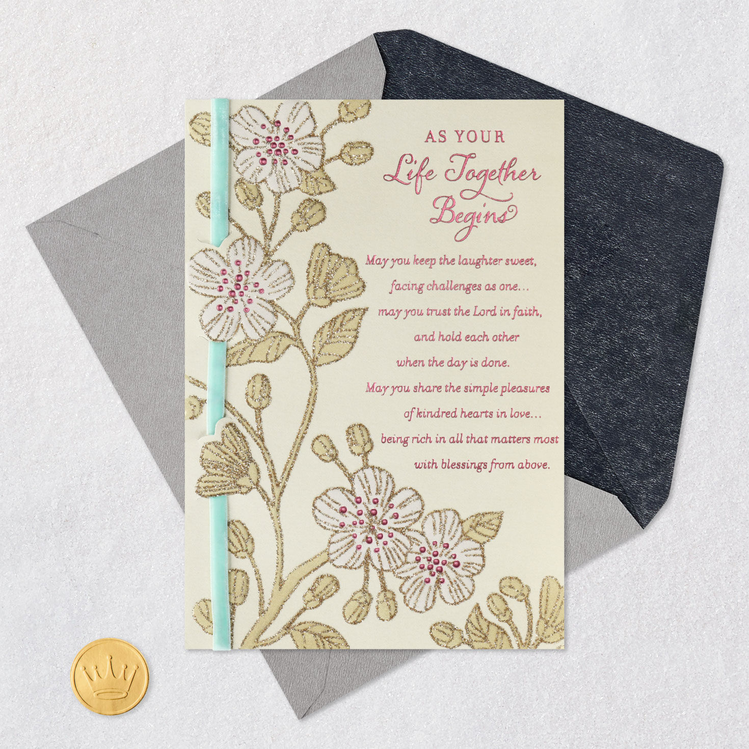 Sparkly Flowers Religious Wedding Card  image number 6