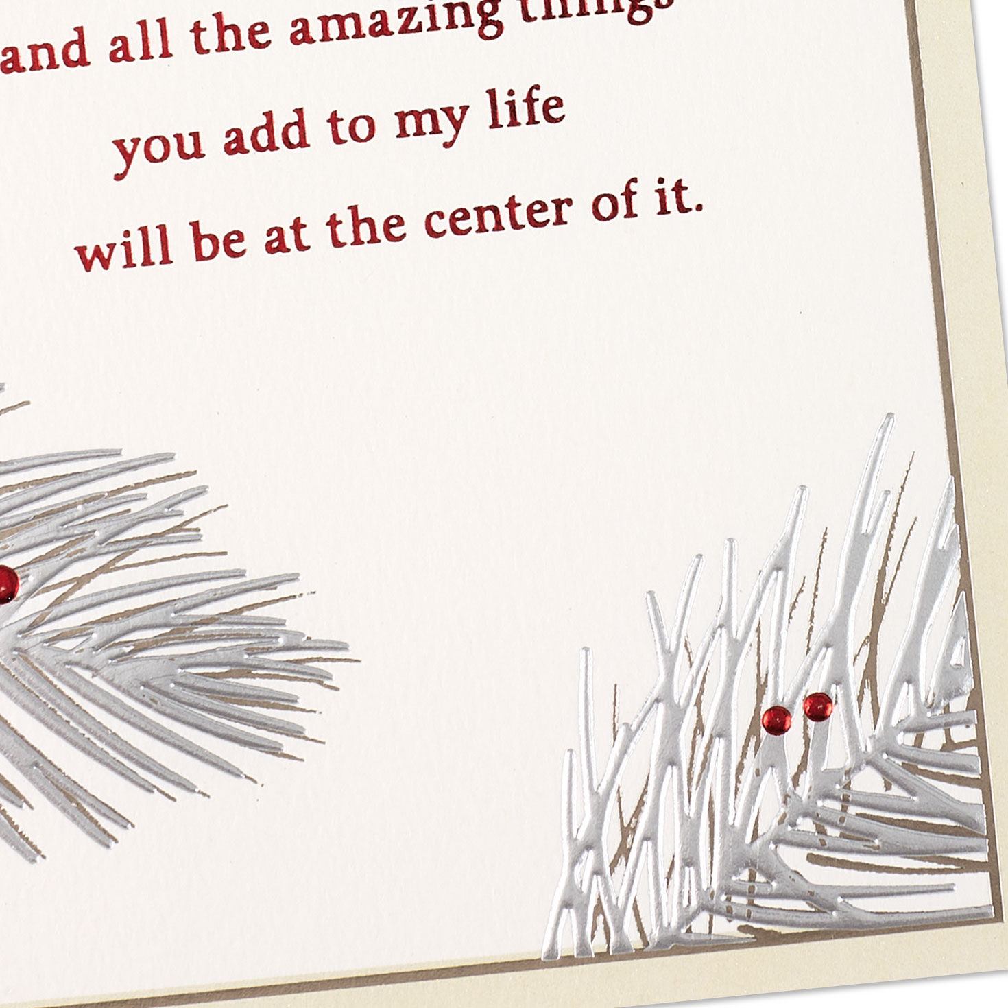 Pine Boughs and Berries Romantic Christmas Card for Him Card Front Detail image number 6