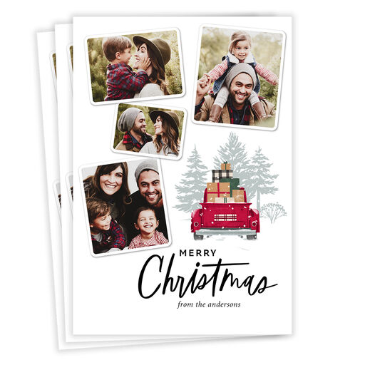 Snowy Red Truck Flat Christmas Photo Card, 