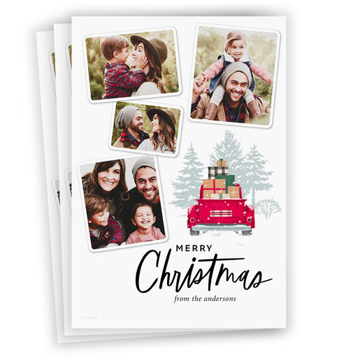 Snowy Red Truck Flat Christmas Photo Card, 