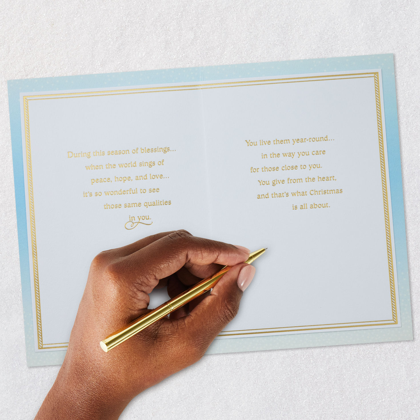 Gold Filigree Snowy Tree Christmas Card for Daughter Signing card image number 7