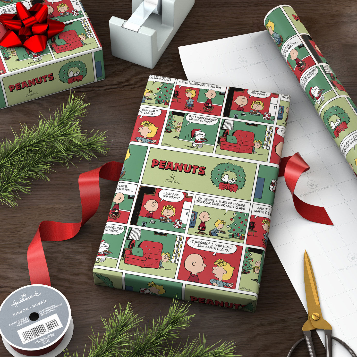 Peanuts Christmas Comic Jumbo Wrapping Paper Wrapped package image number 3