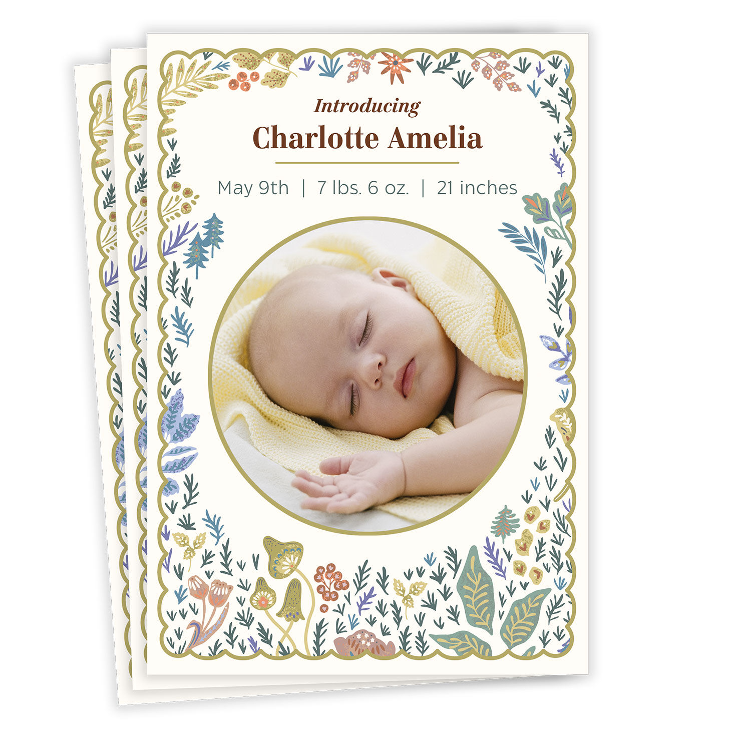 Sweet Floral Fantasy Flat Birth Announcement