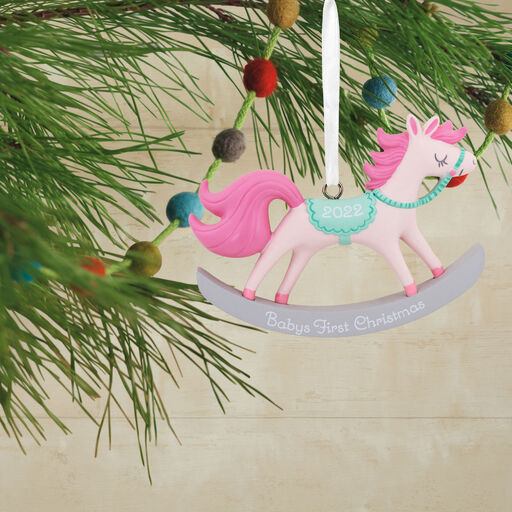 Baby Girl's First Christmas Rocking Horse 2022 Hallmark Ornament, 
