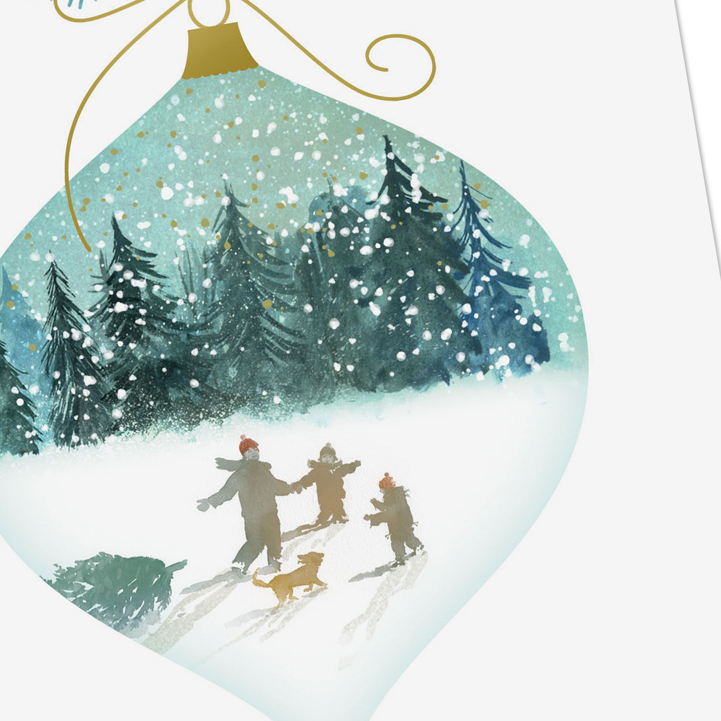 Teal Ornament Winter Scene Christmas Card for Nephew Card Front Detail image number 4