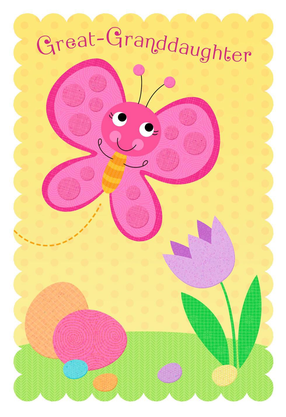 Pink Butterfly Easter Card for Great-Granddaughter