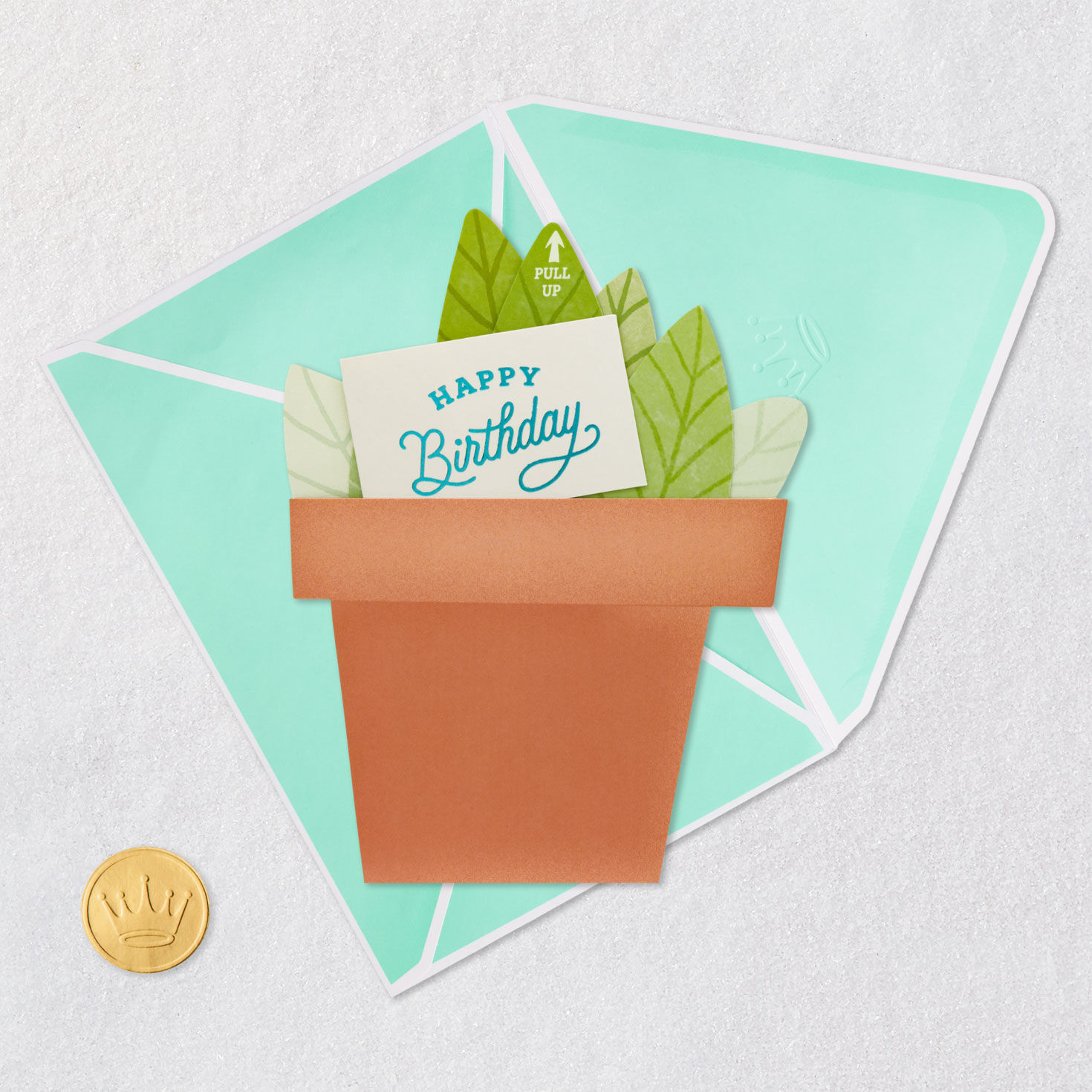 Pull-up Paper Craft Green Potted Plant Birthday Card Card Front with Envelope and Gold Seal image number 5