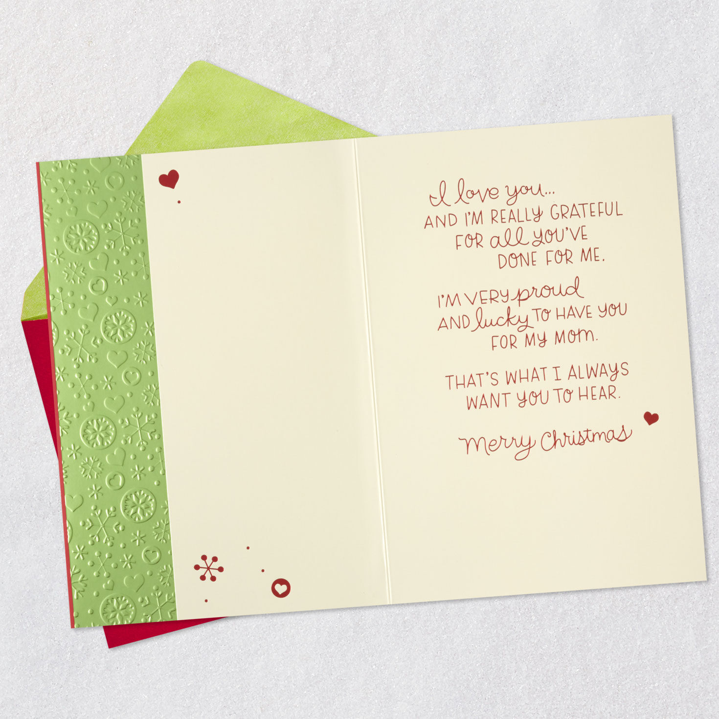 Holiday Heart Charms Mom Christmas Card From Daughter Open card with envelope image number 3