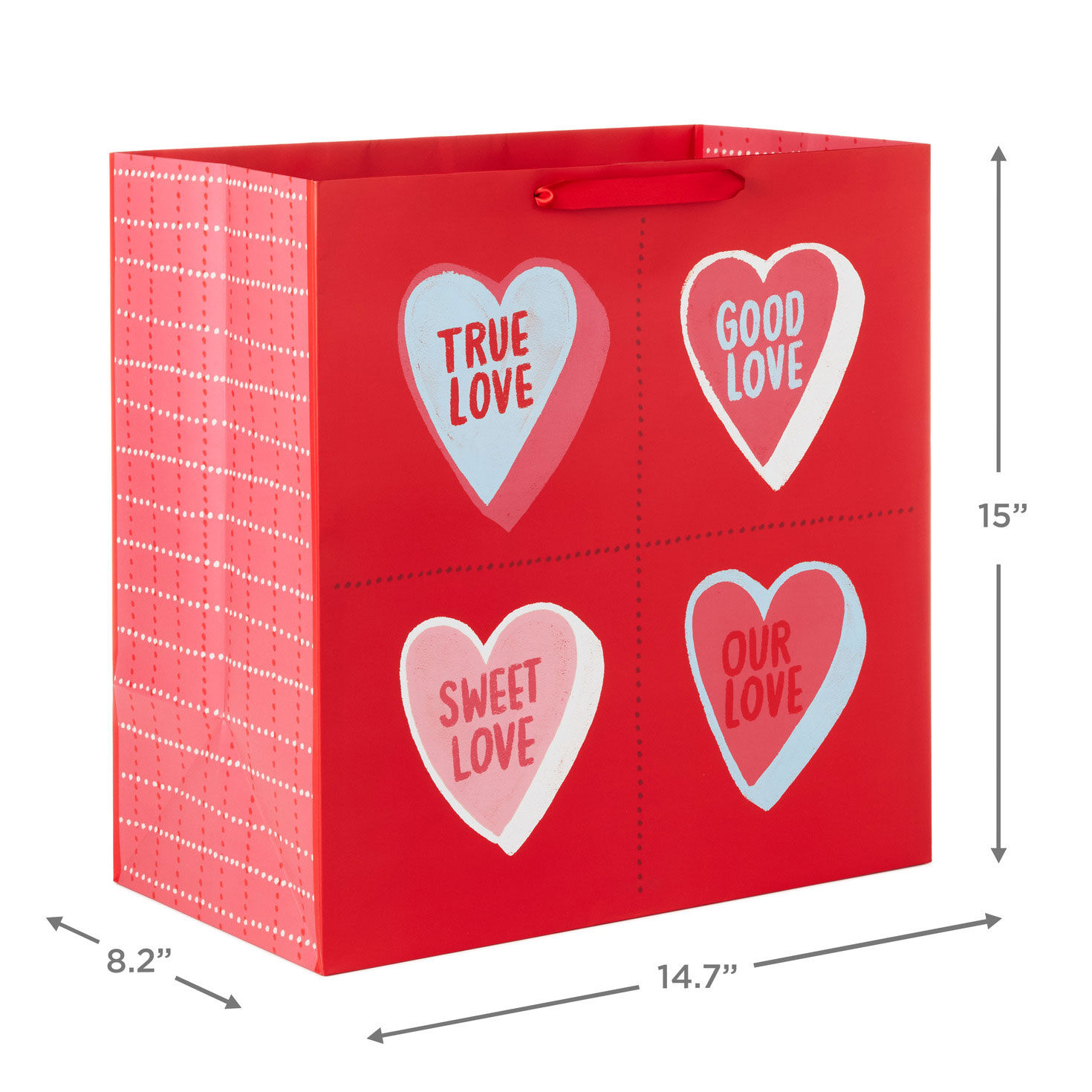 15" Candy Hearts on Red Extra-Deep Valentine's Day Gift Bag, , large image number 3