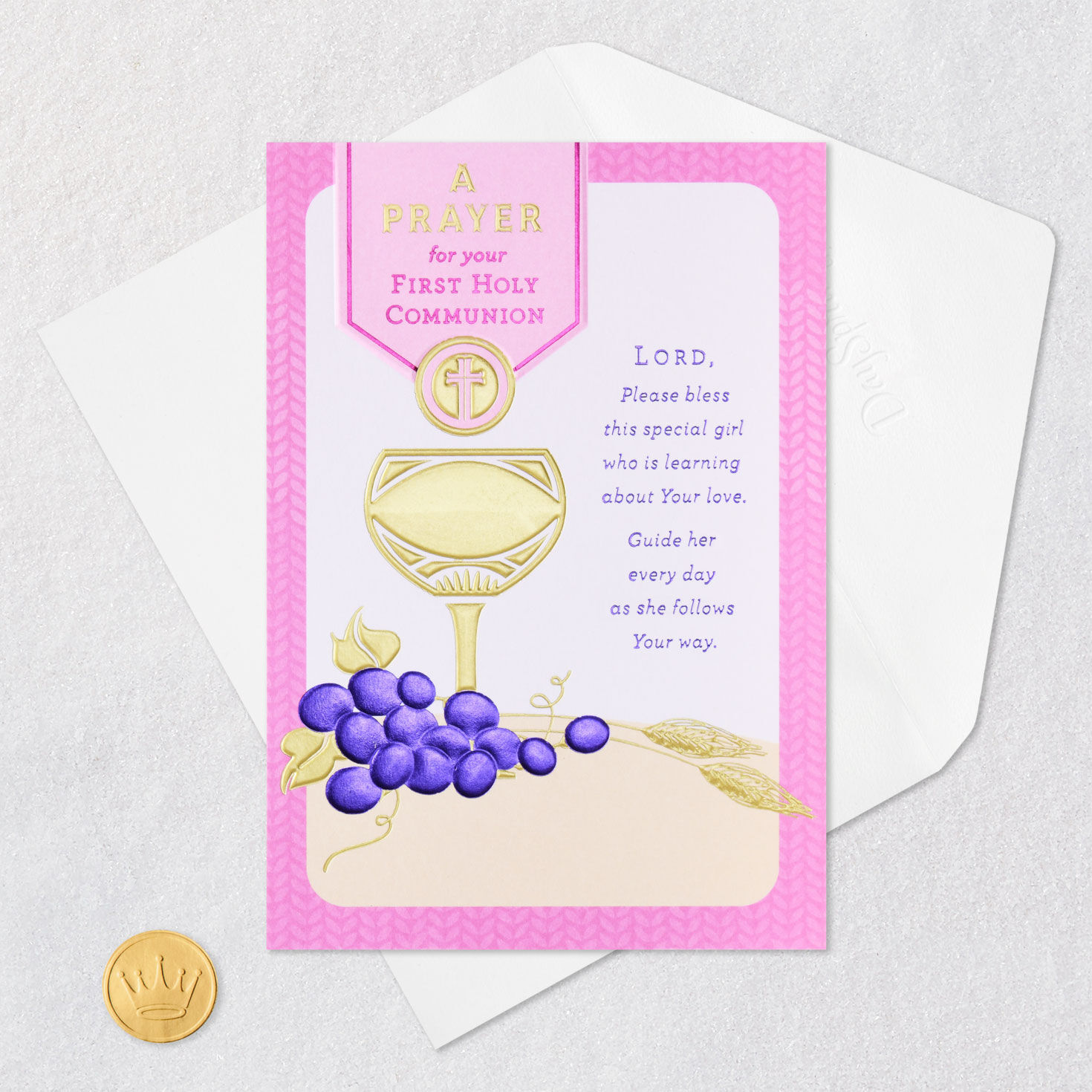 Cross, Chalice and Grapes Communion Card for Girls  image number 6