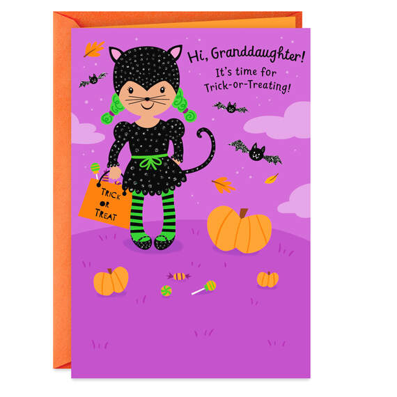 Cat Costume Halloween Card for Granddaughter
