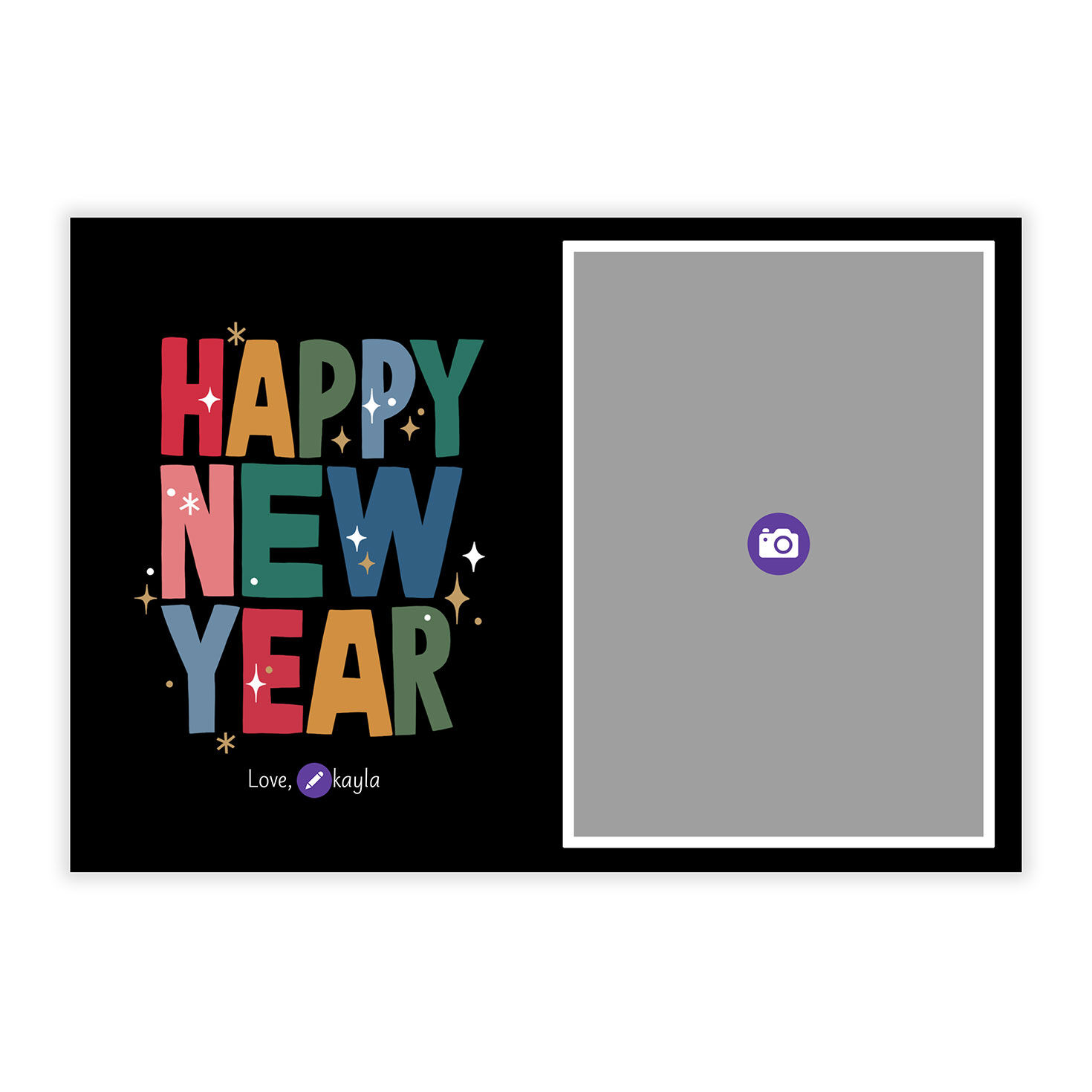 Colored Letters Personalized New Year Photo Card Card Front indicating personalization image number 5