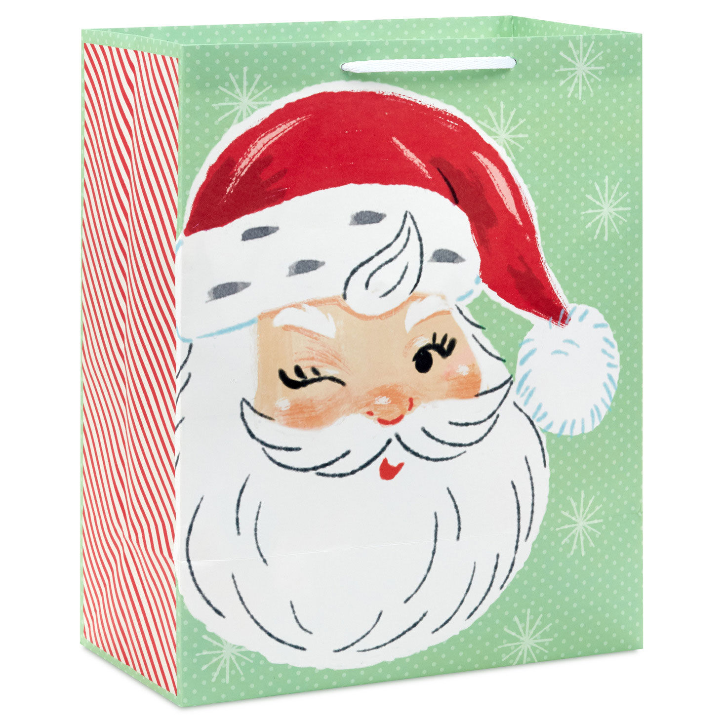 Retro Santa on Green Large Christmas Gift Bag Back image number 6