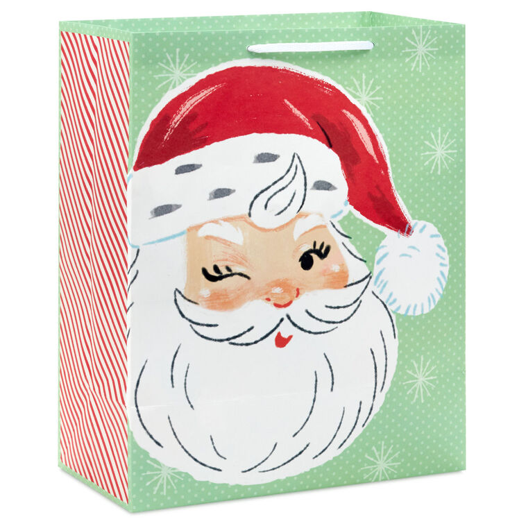 Retro Santa on Green Large Christmas Gift Bag Back image number 6