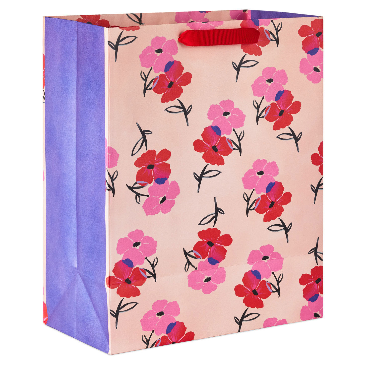 13" Pink and Red Flowers on Peach Large Valentine's Day Gift Bag, , large image number 6