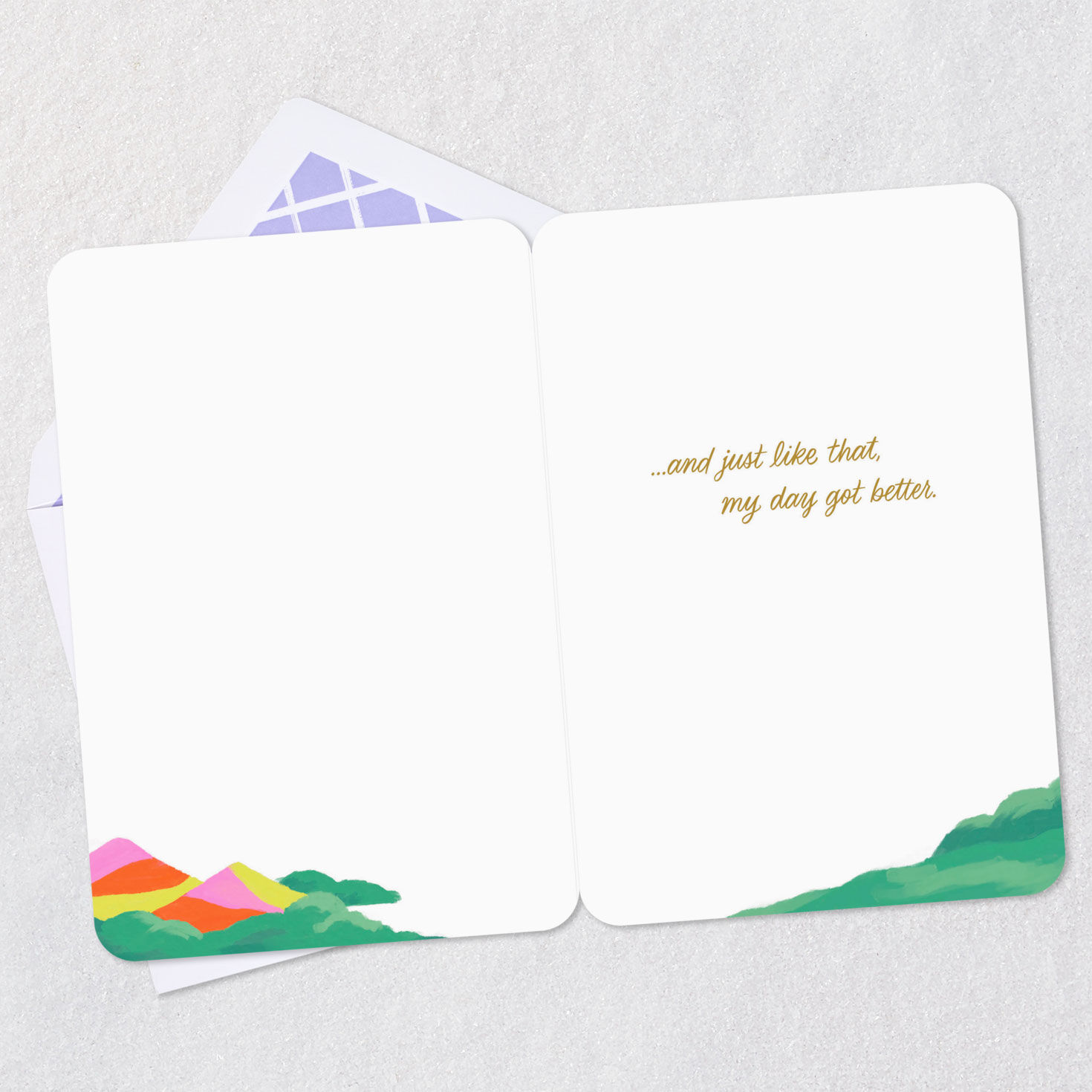 Vibrant Mountain Landscape Thinking of You Card Open card with envelope image number 3