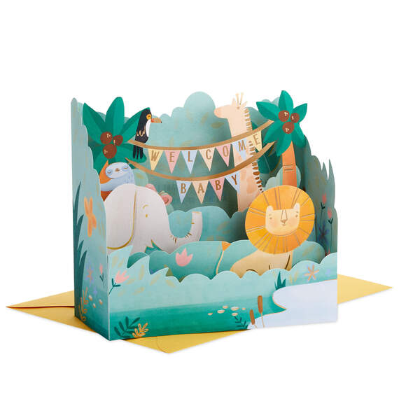 Welcome Baby Jungle Animals 3D Pop-Up New Baby Card, , large image number 1