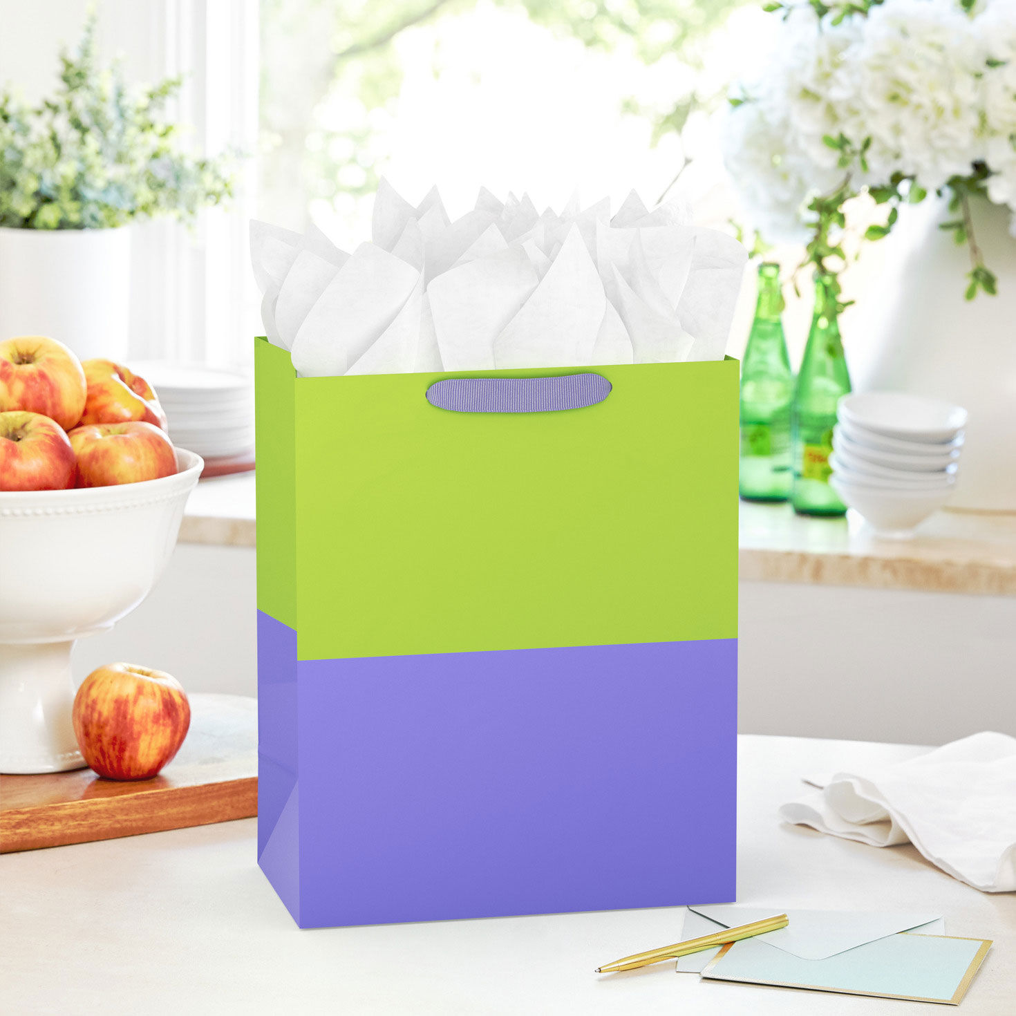 Lavender and Chartreuse Green Large Gift Bag in use image number 2