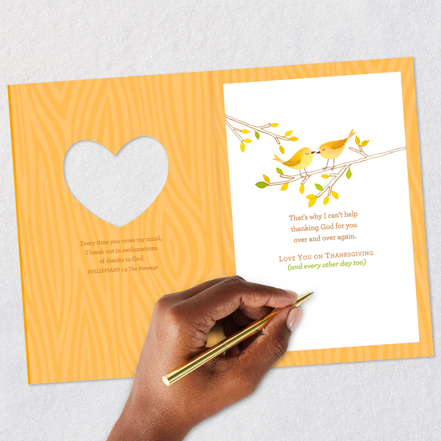 Yellow Love Birds Religious Romantic Thanksgiving Card signing card image number 7