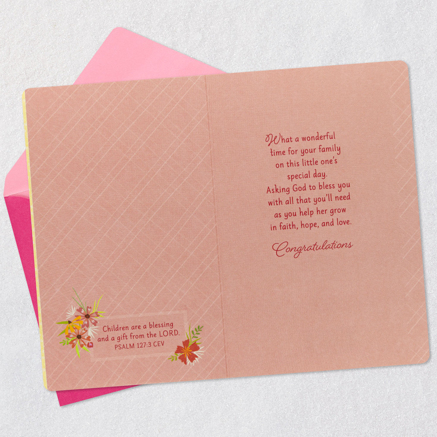 Lamb and Flowers Baby Girl Baptism Card  image number 4