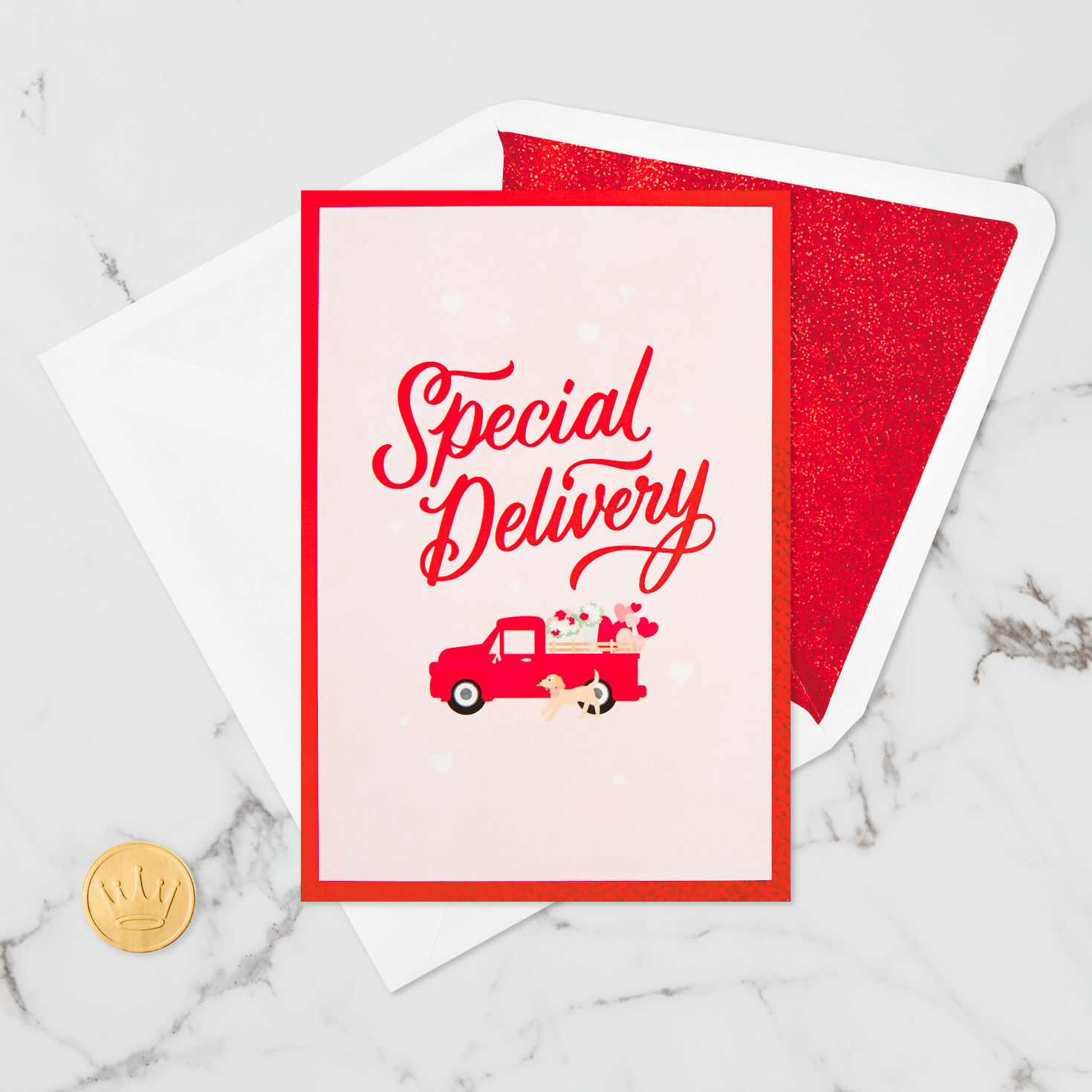 Red Truck With Flowers 3D Pop-Up Valentine's Day Card Card Front with Envelope and Gold Seal image number 6