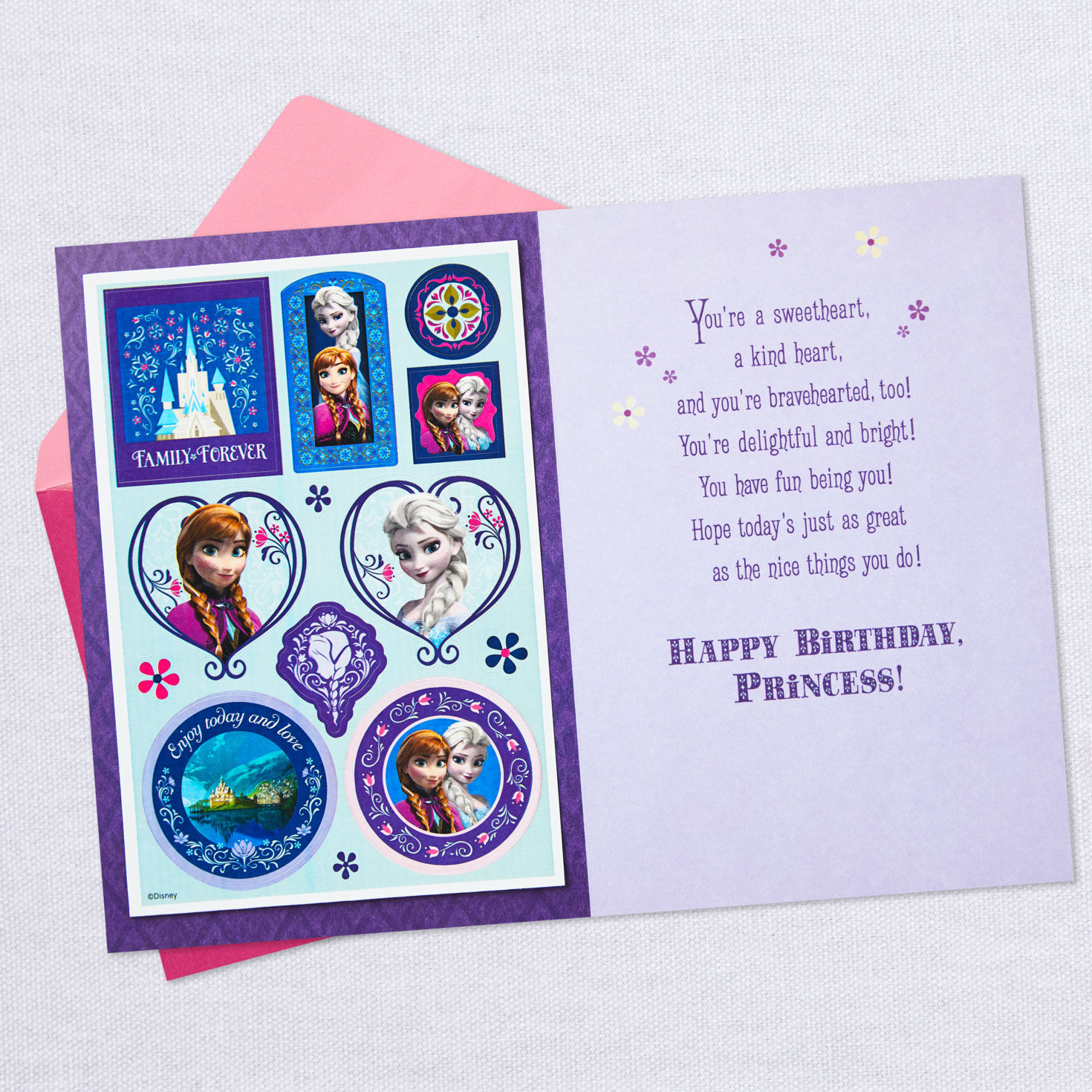 Disney Frozen Anna Birthday Card for Her With Stickers Open card with envelope image number 3