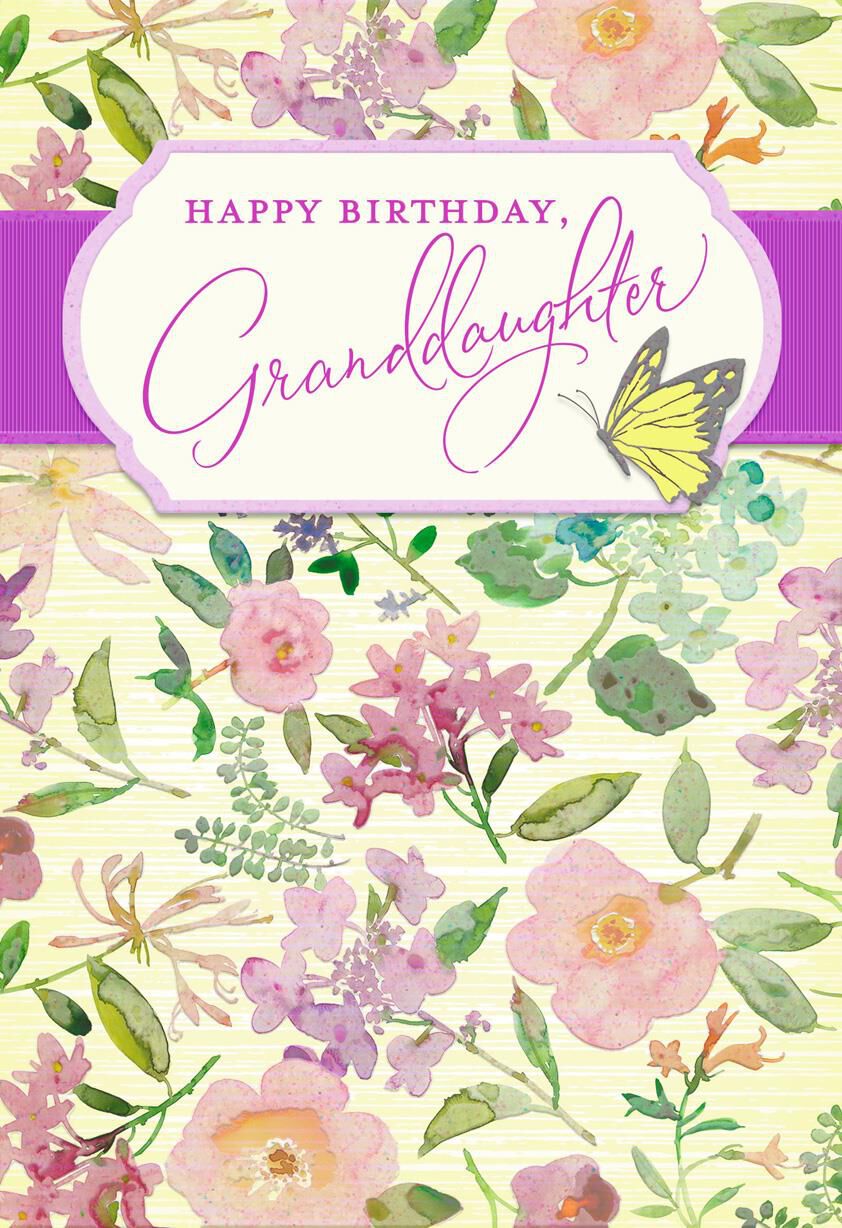 Flowers and Butterfly Birthday Card for Granddaughter