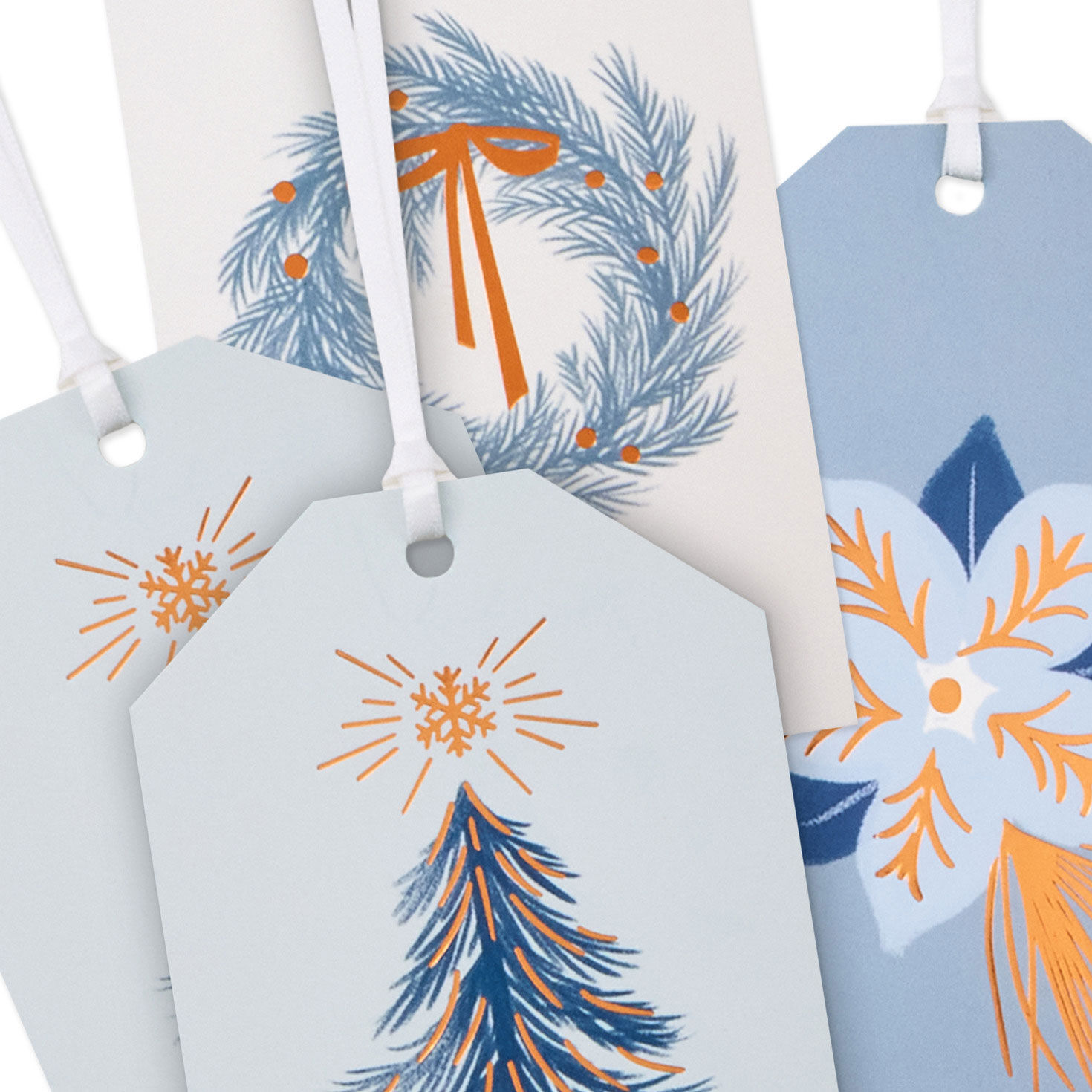 Blue Gray and Copper Winter Holiday Gift Tags upclose view image number 4