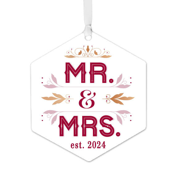 Mr. & Mrs. Personalized Text Metal Ornament, , large image number 1