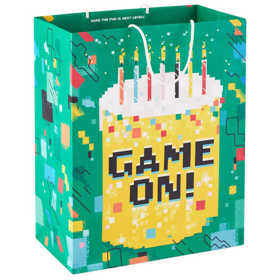 13" Game On! Pixelated Cake Large Birthday Gift Bag, , large image number 1