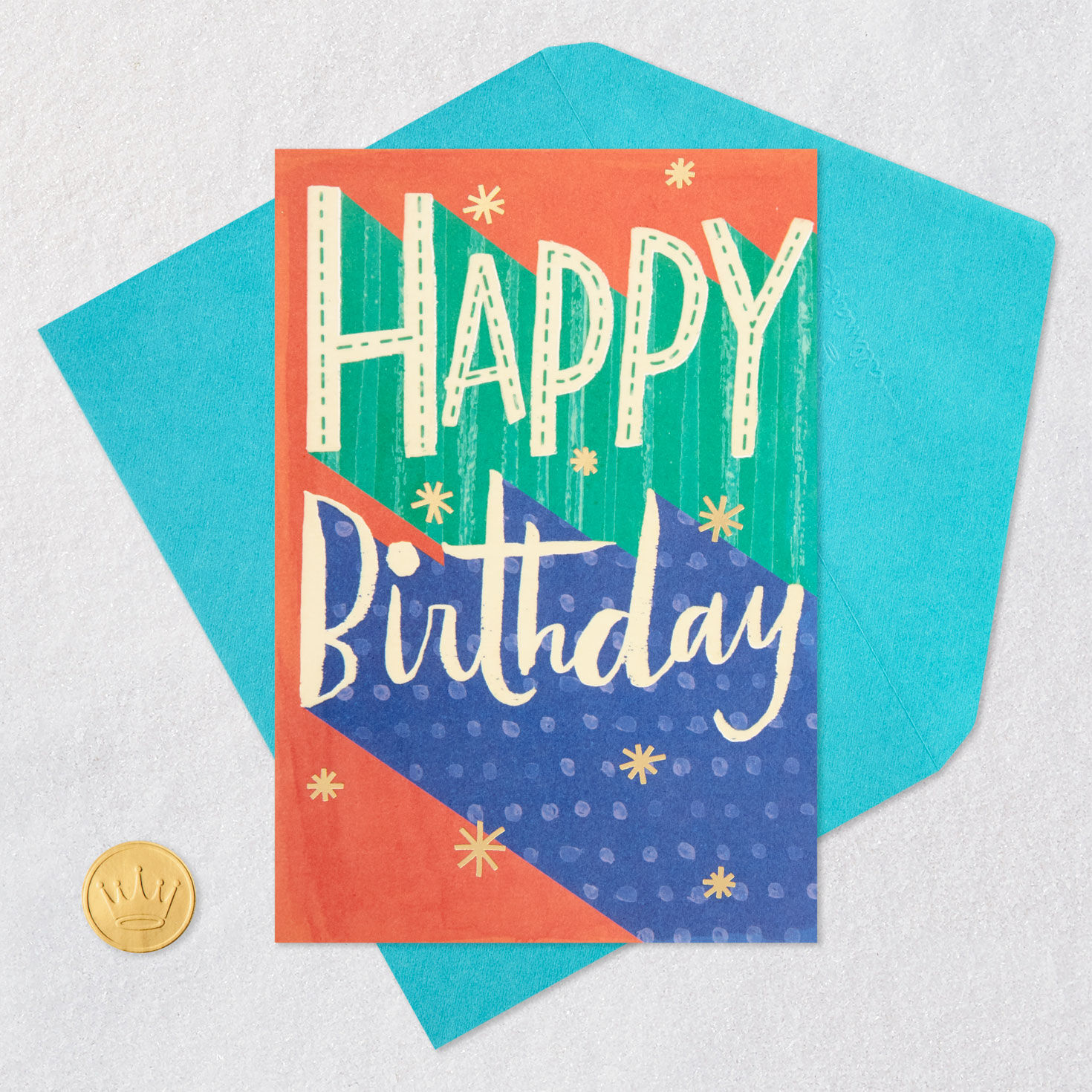 Shadow Lettering Happy Birthday Card Card Front with Envelope and Gold Seal image number 5