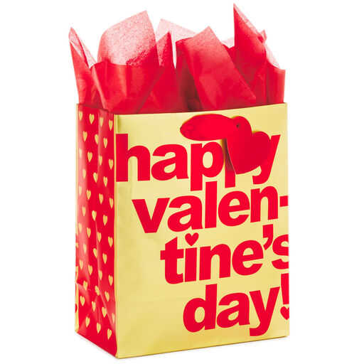 9.6" Red and Gold Medium Valentine's Day Gift Bag With Tissue Paper, 