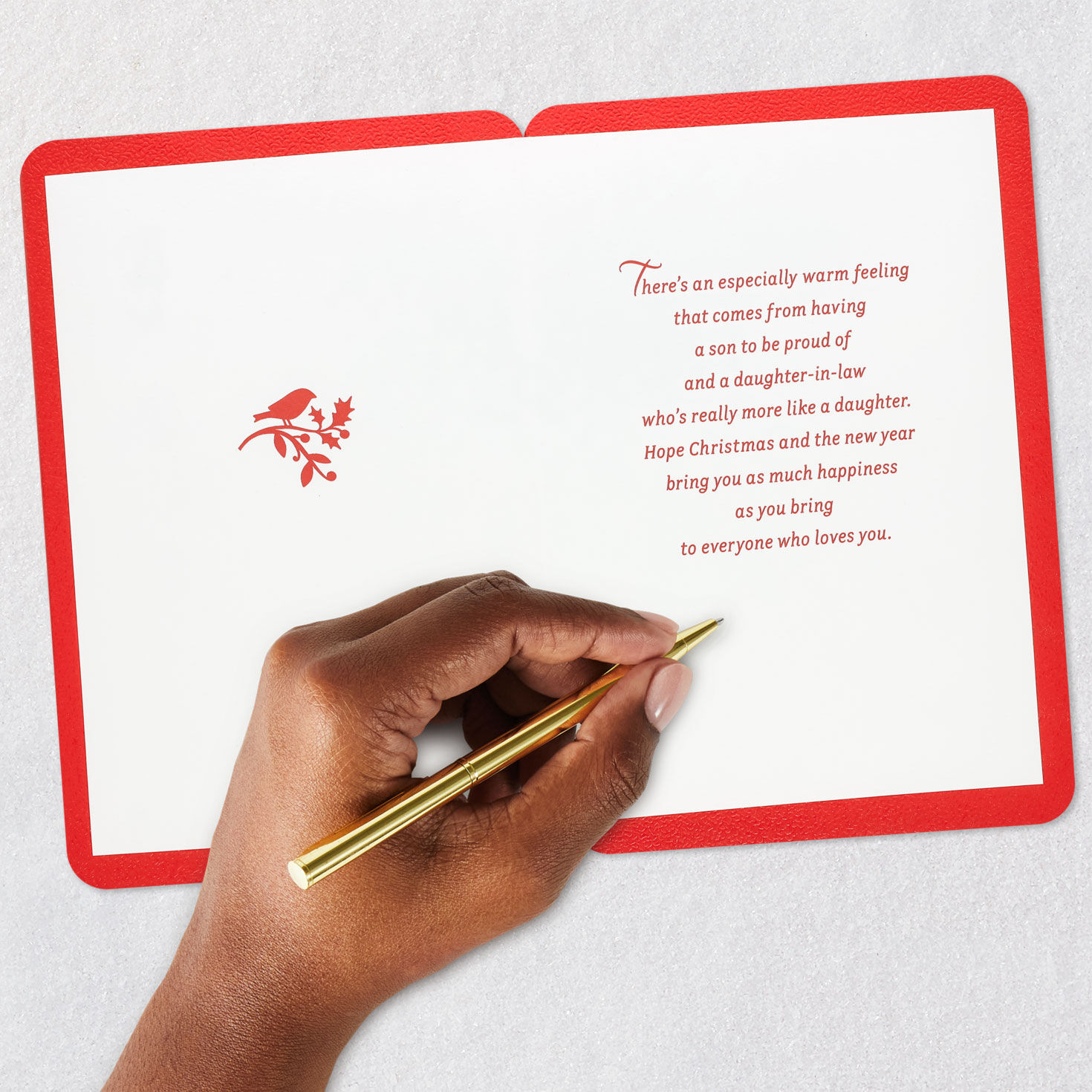 Red Poinsettia Christmas Card for Son & Daughter-in-Law Signing card image number 6