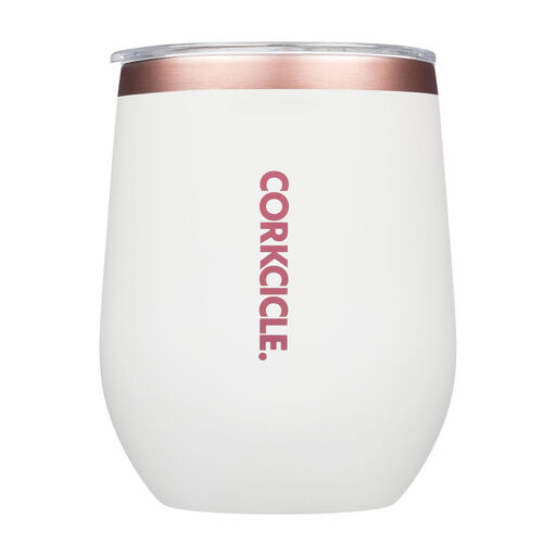 Corkcicle White Rose Stainless Steel Stemless Wine Glass, 12 oz., 