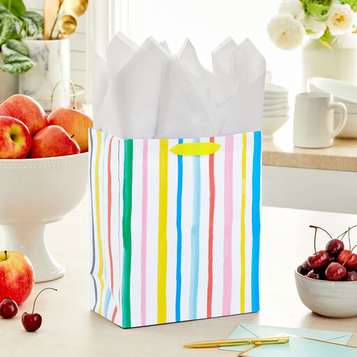 9.6" Pastel Rainbow Stripes Medium Gift Bag, 