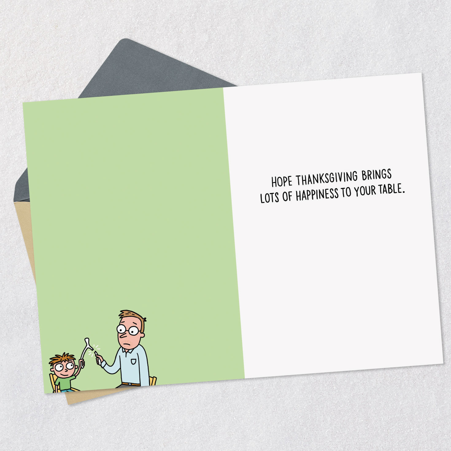 Funny Kids Table Cartoon Thanksgiving Card Open card with envelope image number 3