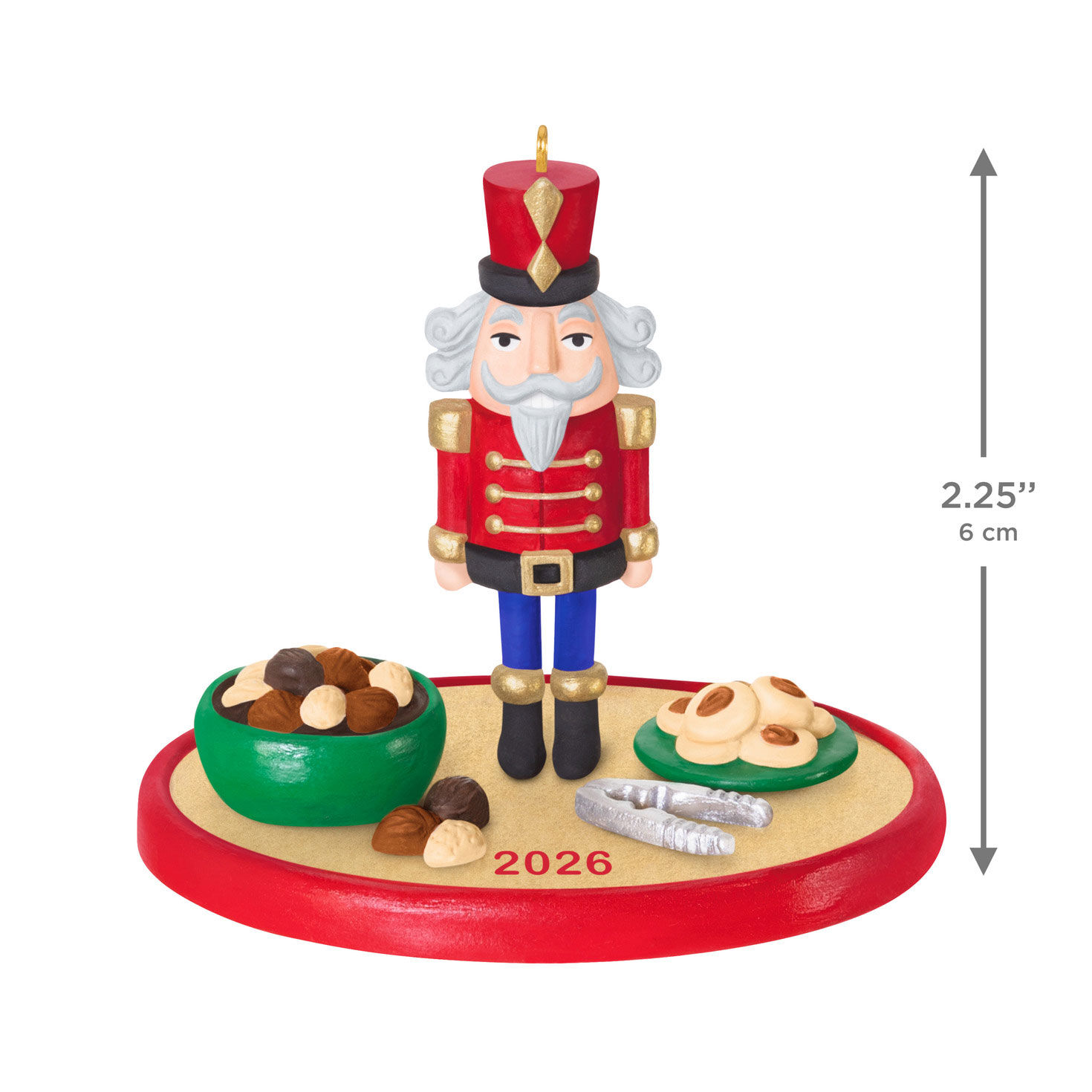 Nutcracker and Bowl of Nuts Keepsake Ornament measurement image number 3