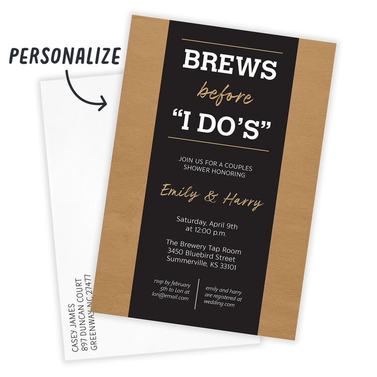 Brews Before I Do's Personalized Shower Invitation Card Front with Envelope image number 2