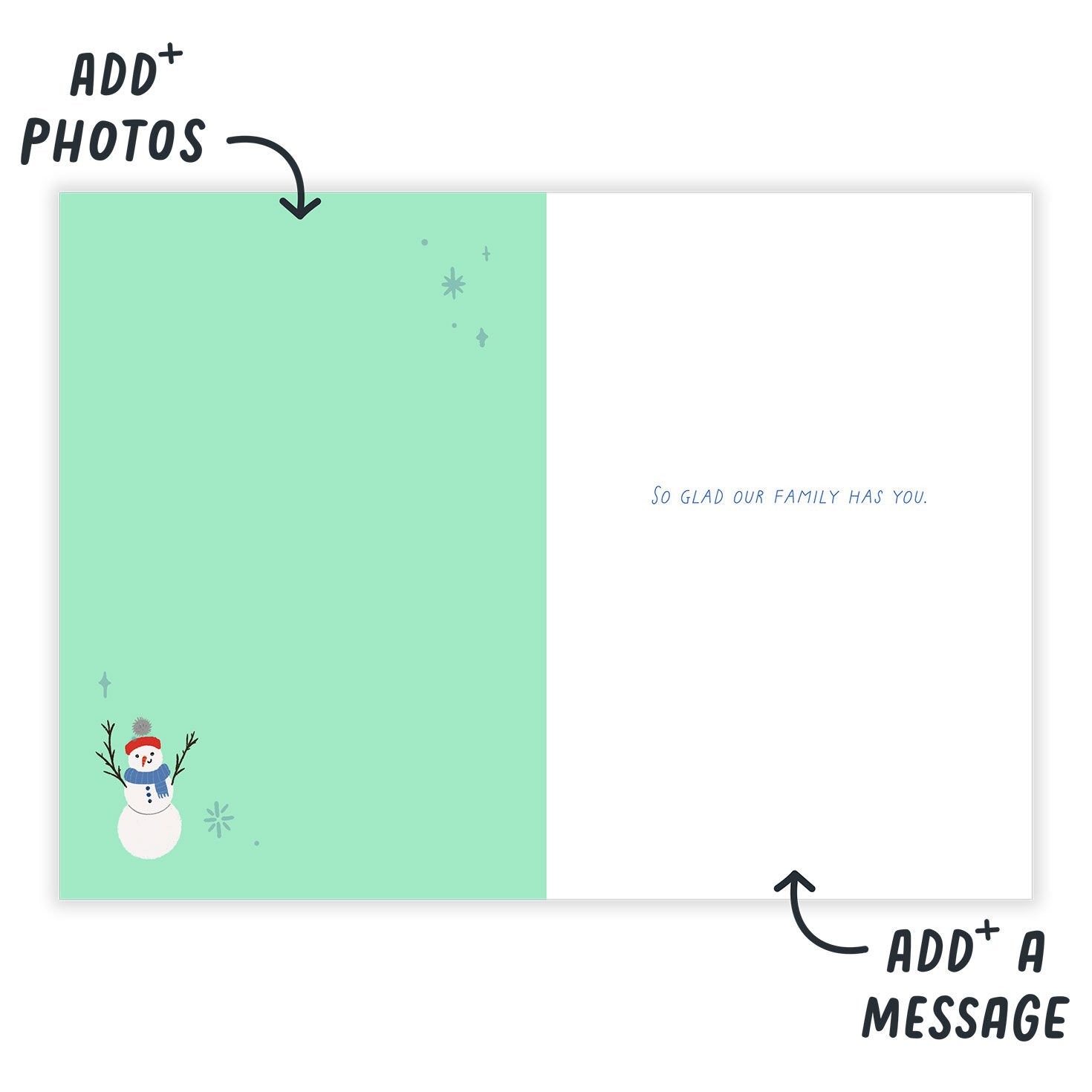 Holiday Symbols on Green Personalized Christmas Card Open Card indicating personalization image number 3