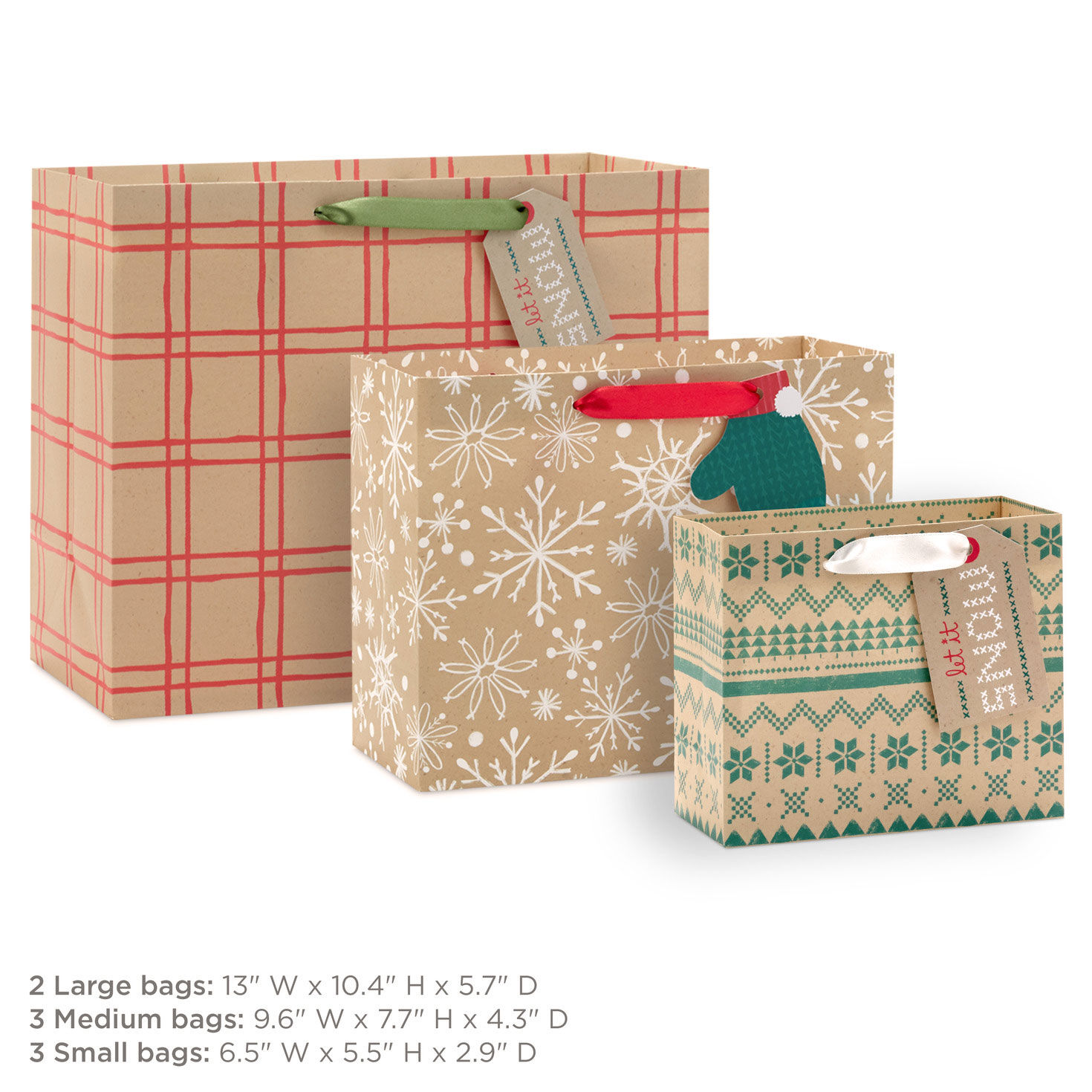 Holiday Kraft 8-Pack Assorted Horizontal Gift Bag Bundle With 8 Tags, , large image number 11