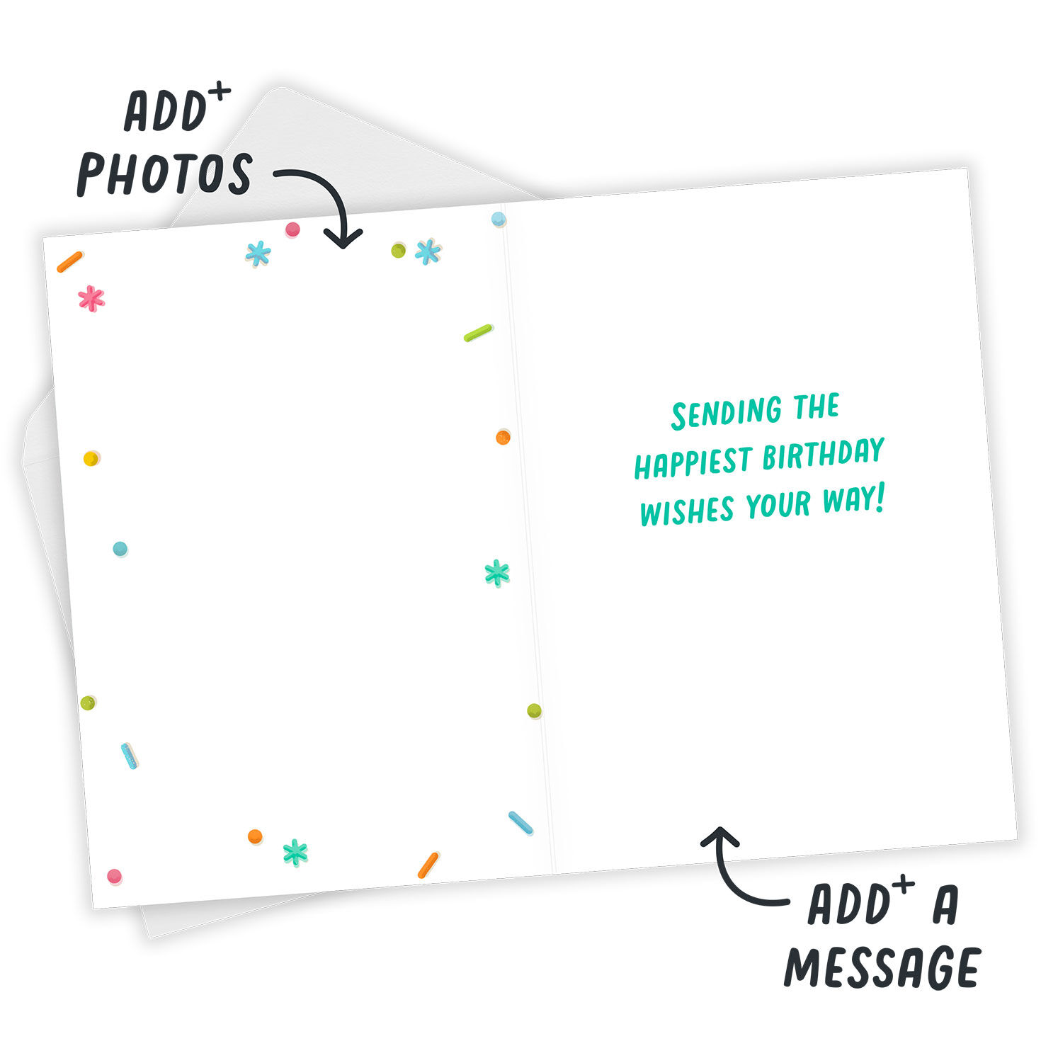 Happy Candle Letters Personalized Birthday Card Open Card with Envelope indicating personalization image number 3