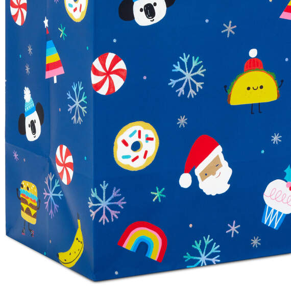 13" Christmas Icons on Blue Large Christmas Gift Bag, , large image number 5