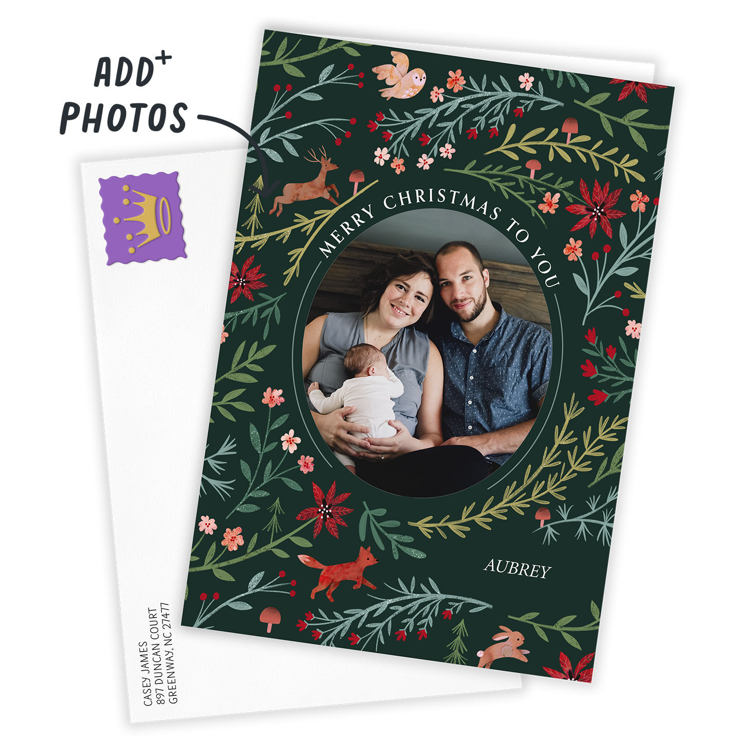 Colorful Woodland on Green Custom Christmas Card, , large image number 2